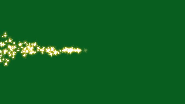 2D Glittering particle trails for video transition or wipe effect. glitter star explosion, twinkle magic, magic FX, glitter particles light trail on green background, alpha channel loop 4k video