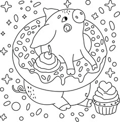 Delightful Piglet Enjoying a Giant Donut