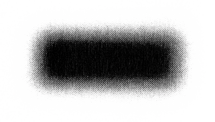 Macro halftone print of a dense rectangular black block fading softly into lighter dots toward the edges on a transparent background. When slightly unfocused, it resembles a shadow