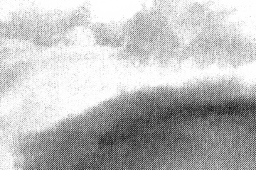 Macro halftone print of dark clouds rolling over a bright sky, diagonal ink shading forming a stormy gradient on a transparent background.