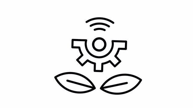 Smart Green Technology Icon Animation for Sustainable Agriculture & Environmental Innovation: Wi-Fi Connected Gear & Leaves Symbol