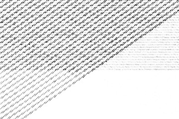 Macro halftone of scratchy diagonal lines forming a dark triangular gradient that fades to blank. Black ink marks on a transparent background.