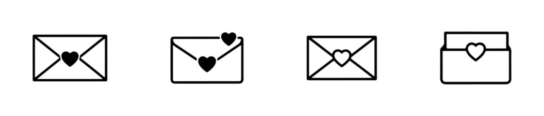 Envelope icons with heart motifs for romantic and affectionate design.