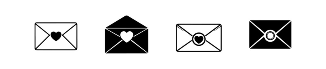Envelope icons with heart motifs for romantic and affectionate design.