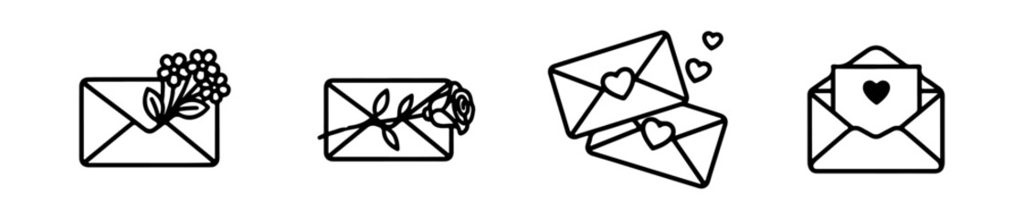 Envelope icons with heart motifs for romantic and affectionate design.