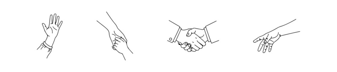 Hand gesture icons with heart shapes for romantic and emotional design themes.