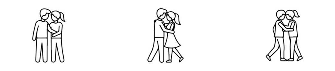Couple icons with romantic poses and affectionate gestures for love-themed design.
