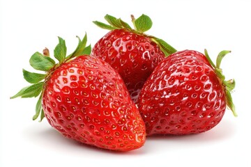 Vibrant Fresh Strawberies: Juicy Red Fruit Isolated on Crisp White Background
