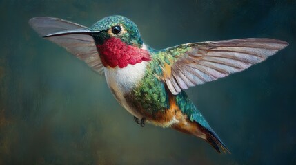 Naklejka premium Broad-Tailed Hummingbird in Flight - A Glimpse of Nature's Vibrant Wildlife