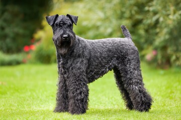 Kerry Blue Terrier Posing Gracefully on Lush Green Grass