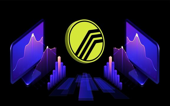 echelon prime-prime cryptocurrency logos on digital background. 3d illustrations.