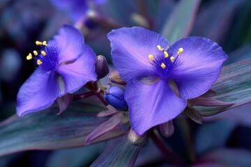 Vibrant Tradescantia Virginiana: A Splash of Green and Purple in a Summer Garden