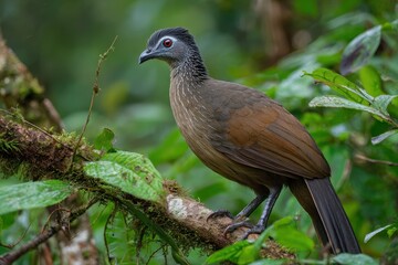 Grey-Headed Chachalaca Perched in Lush Jungle: A Glimpse of Costa Rica's Exotic Wildlife
