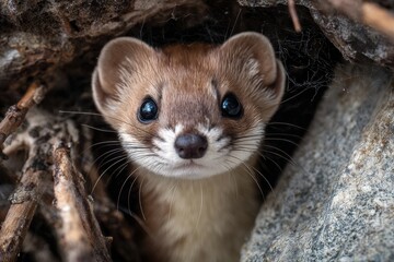 Charming Long-Tailed Weasel in its Natural Habitat: A Cute Mammal Among Wilderness Wildlife