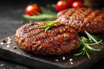 Savory Wagyu Burger Patties: Closeup Shot on a Rustic Black Board Ready for Bar-B-Q Cooking