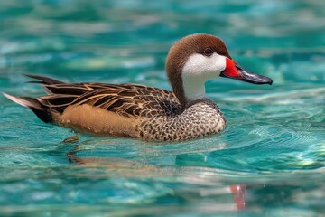 Serene White-Cheeked Pintail Swimming in Lake Geneva: A Portrait of Nature's Beauty in Switzerland