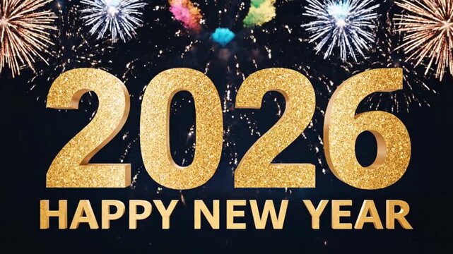 Festive Wooden Block &ldquo;2025 to 2026&rdquo; Transition Animation Hand Rotating Final Block, Colorful Shimmering Fireworks, Twinkling Bokeh Lights, Reflective Surface, Warm Joyful High-Resolution New Year Sc