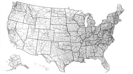 A detailed map of the United States, displaying the country's intricate road network and geographical features.