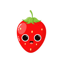 Obraz premium Cute strawberry isolated on white background. Garden fruit. Groovy style. Childish characters.Design elements for kids materials,books, healthy food, posters, and farm posters. Vector illustration.