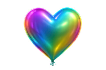 Iridescent rainbow heart balloon floating with transparent background