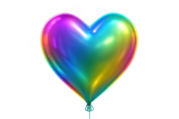 Iridescent rainbow heart balloon floating with transparent background