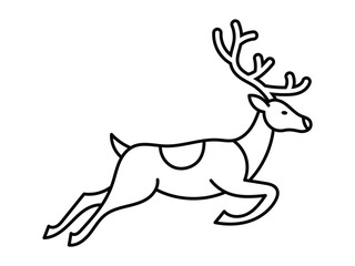 Minimalist line art illustration of a jumping reindeer with antlers and saddle, perfect for christmas, winter holiday, and festive designs Vector