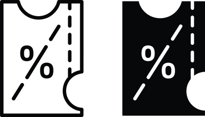 Discount coupon tickets with percentage symbol shown in outlined and solid styles for sales or promotional offers