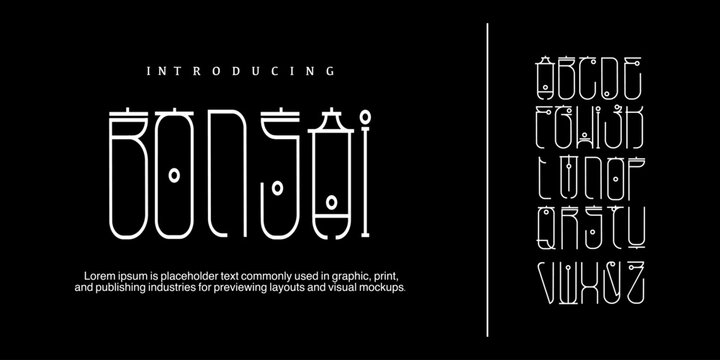 Bonsai font A modern Asian-inspired display font with sharp geometric strokes and minimalist oriental forms for logos and branding.