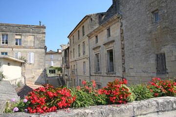 Traditional buildings in Bourg, which is a village located on the  bank of the Dordogne, in the heart of the wine appellation of C&ocirc;tes de Bourg, Gironde, Nouvelle-Aquitaine, southwestern France.