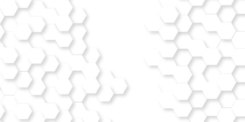 Abstract white paper hexagon geometric creative wall decoration mosaic. white hexagon technology. vector grid honeycomb soccer hexagonal cell structure tile mess. emboss bee background.