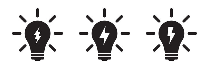 Light bulb icon, lamp with lightning, idea icon