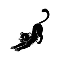 Adorable leopard cartoon character stretching silhouette, vector art
