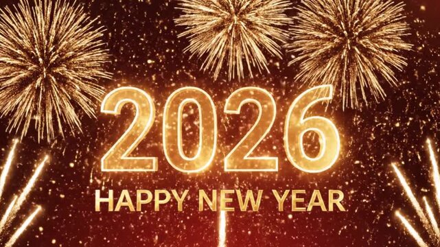 Festive Wooden Block &ldquo;2025 to 2026&rdquo; Transition Animation Hand Rotating Final Block, Colorful Shimmering Fireworks, Twinkling Bokeh Lights, Reflective Surface, Warm Joyful High-Resolution New Year Sc