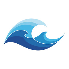 Obraz premium Stylized blue ocean wave graphic with gradient shades and white outline, dynamic flowing water symbol.