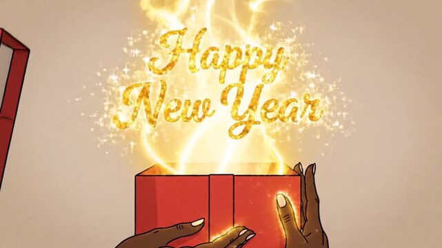 Festive Wooden Block &ldquo;2025 to 2026&rdquo; Transition Animation Hand Rotating Final Block, Colorful Shimmering Fireworks, Twinkling Bokeh Lights, Reflective Surface, Warm Joyful High-Resolution New Year Sc