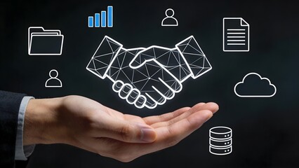 Handshake icon with business symbols