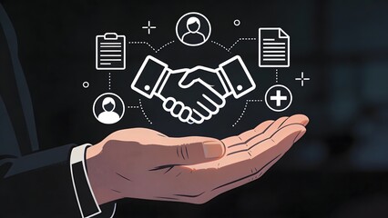 Handshake icon over extended hand