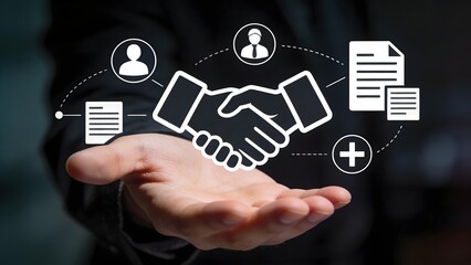 Handshake icon with business symbols