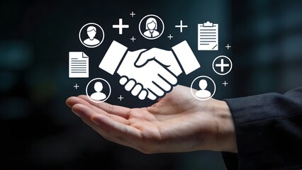 Handshake icon with business symbols