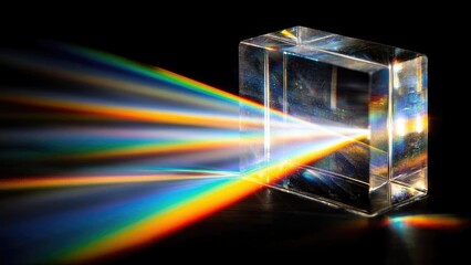White light through a glass prism is split into a vivid rainbow spectrum. Concept Light dispersion through a prism, Prism spectrum and rainbow colors, Refraction and spectral splitting