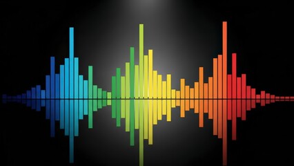 Vibrant Rainbow Colored Sound Equalizer with Reflective Surface on Dark Background.