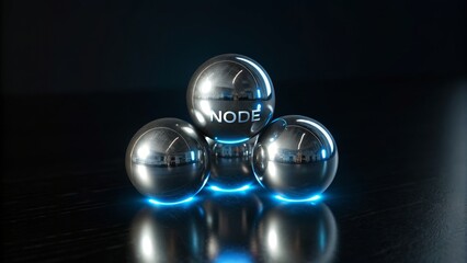 Three Metallic Spheres Connected by a Glowing Blue Light