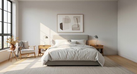 Serene and Minimalist Bedroom Interior with Neutral Colors and Natural Light