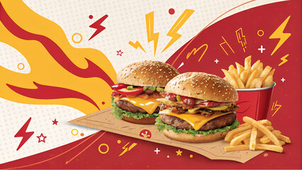 Fast Food Combo Offer Banner Vector | Burger & Fries Promo Design