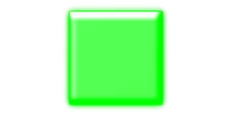 A vibrant, glossy green square with rounded corners, appearing as a simple graphic element or button icon on a white background.