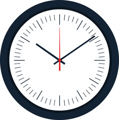 Modern wall clock vector illustration with minimal clean design, hour minute and second hands showing precise time