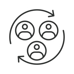 Interact icon in line design. interact, exchange, communication, people, rotation, connection, teamwork on white background vector. interact editable stroke icon