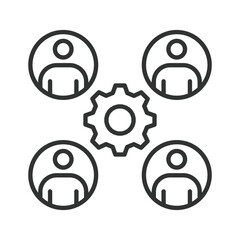 Collaborate icon in line design. collaborate, teamwork, gear, connection, group, cooperation, communication on white background vector. collaborate editable stroke icon