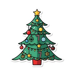 Fototapeta premium Christmas Tree Vector Sticker – Holiday Decoration Illustration