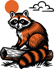 Raccoon Animal Sunset Scene Vector Illustration